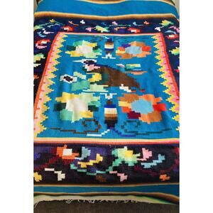 Large Vintage Serape Horse Blanket Wall Rug Wool Saltillo Southwest Mexico Navaj